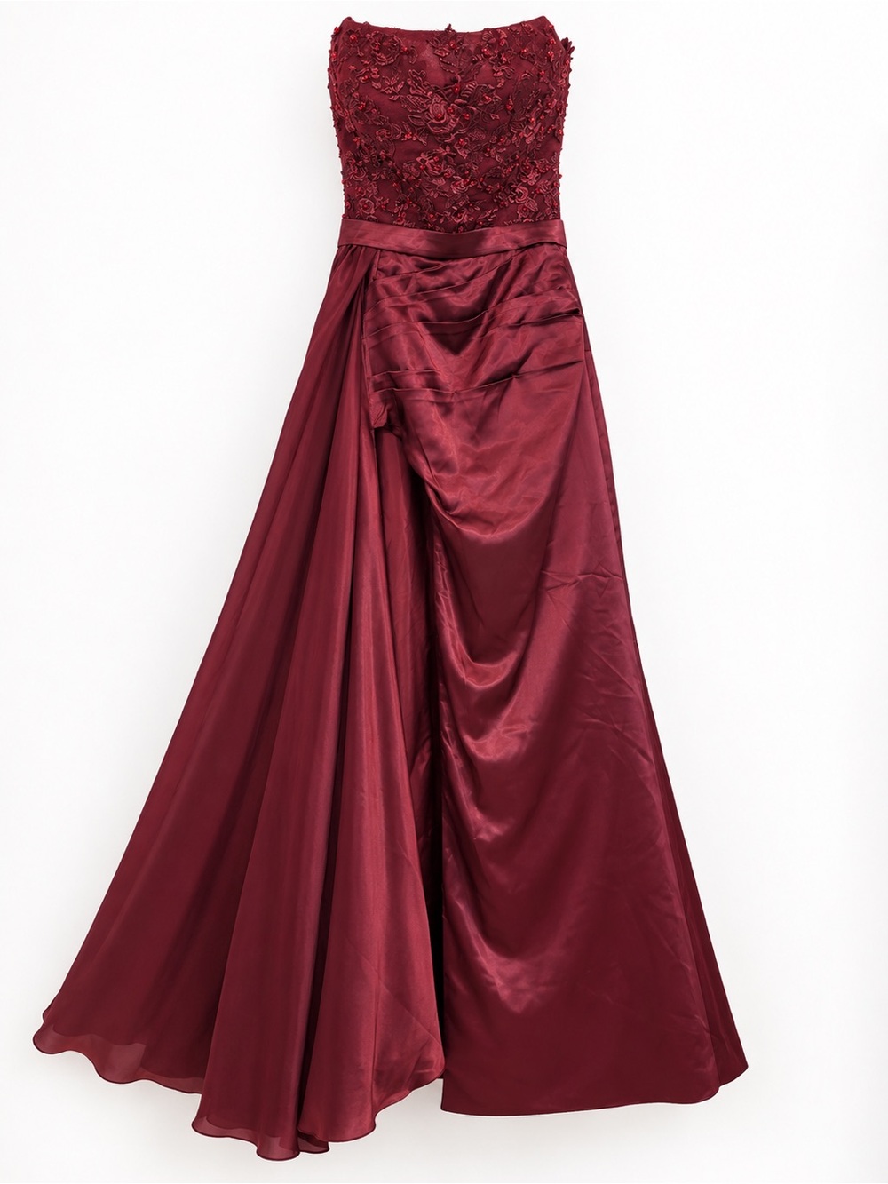 Strapless Burgundy Evening Gown